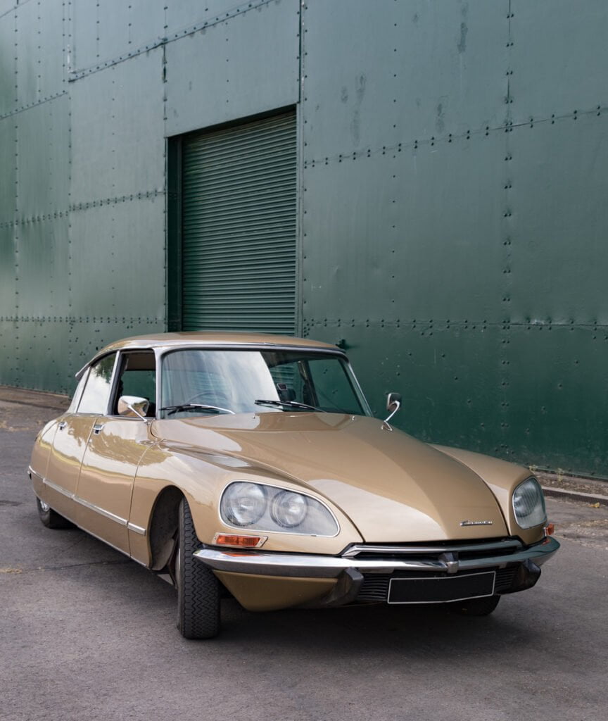 Gold electric Citroen DS at Bicester Heritage