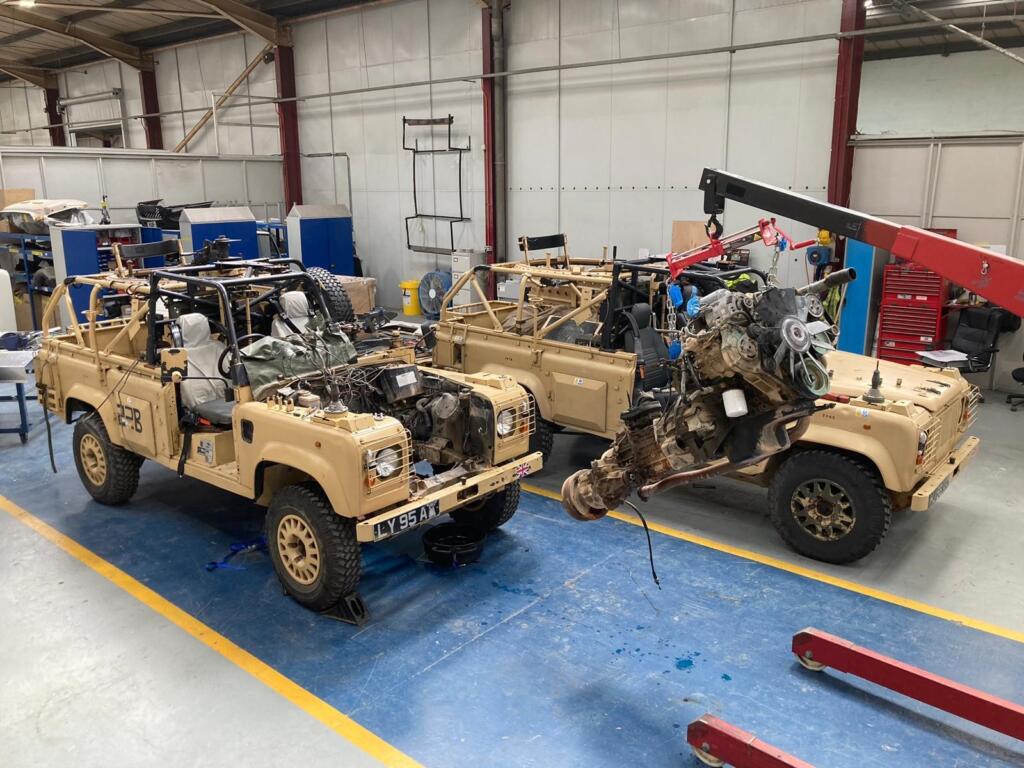 British Army armoured Land Rovers being fitted with Electrogenic drop-in EV conversion kits