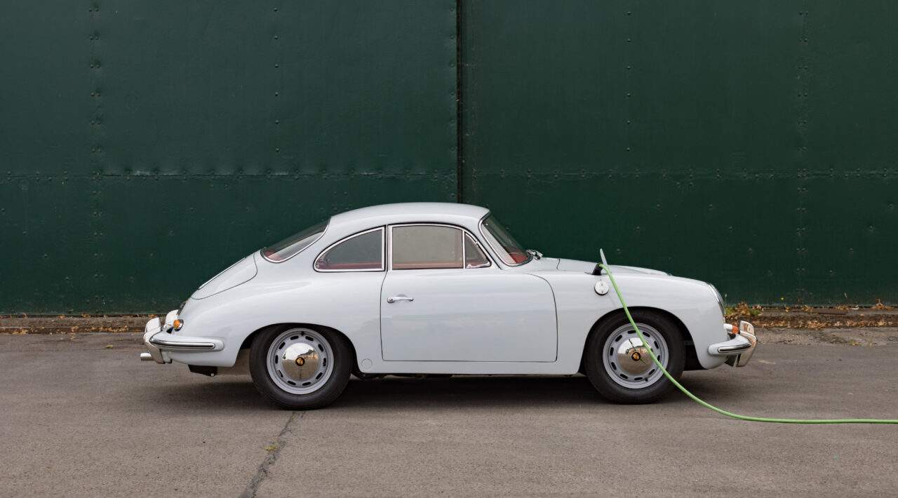Converted classic electric Porsche 356 charging