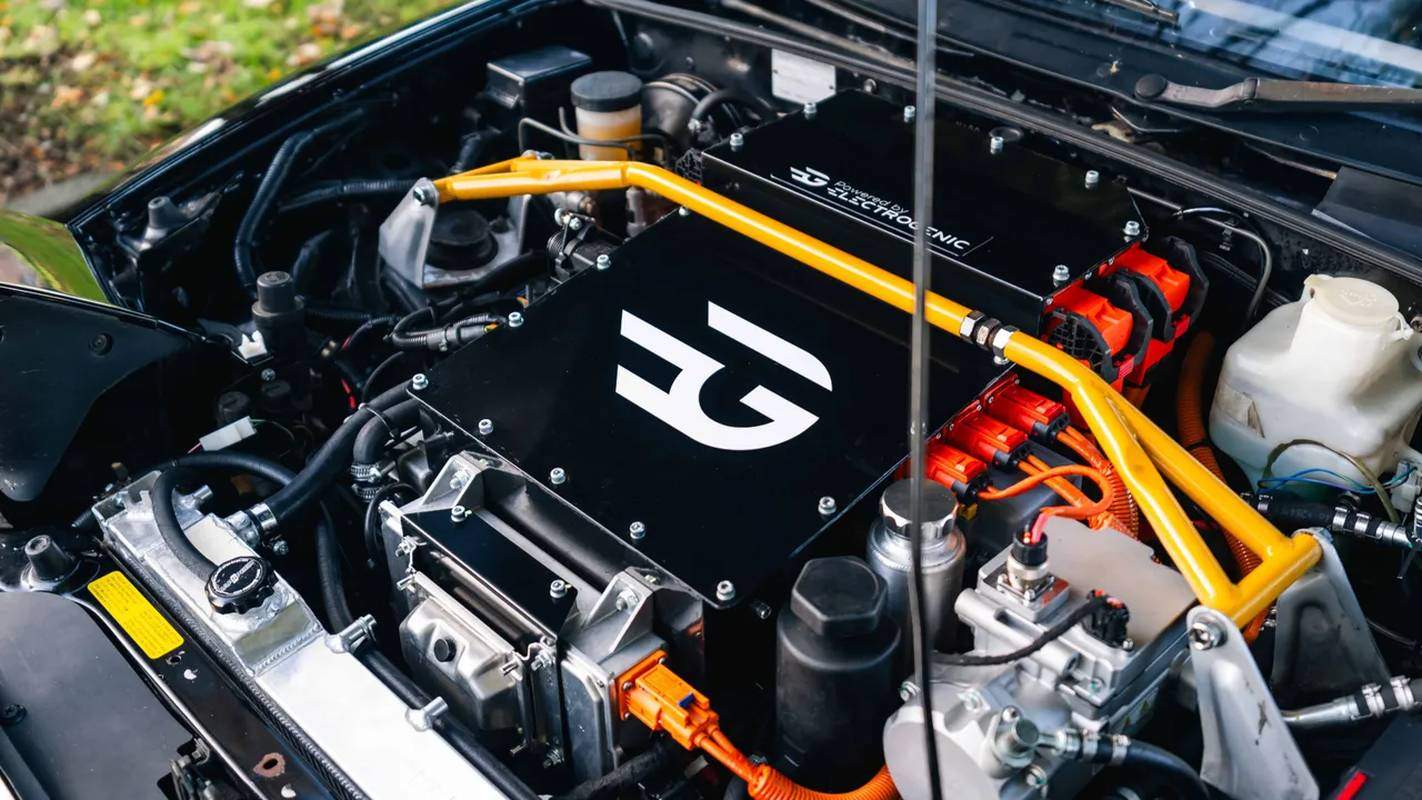 Electrogenic electric Mazda-MX5 engine bay